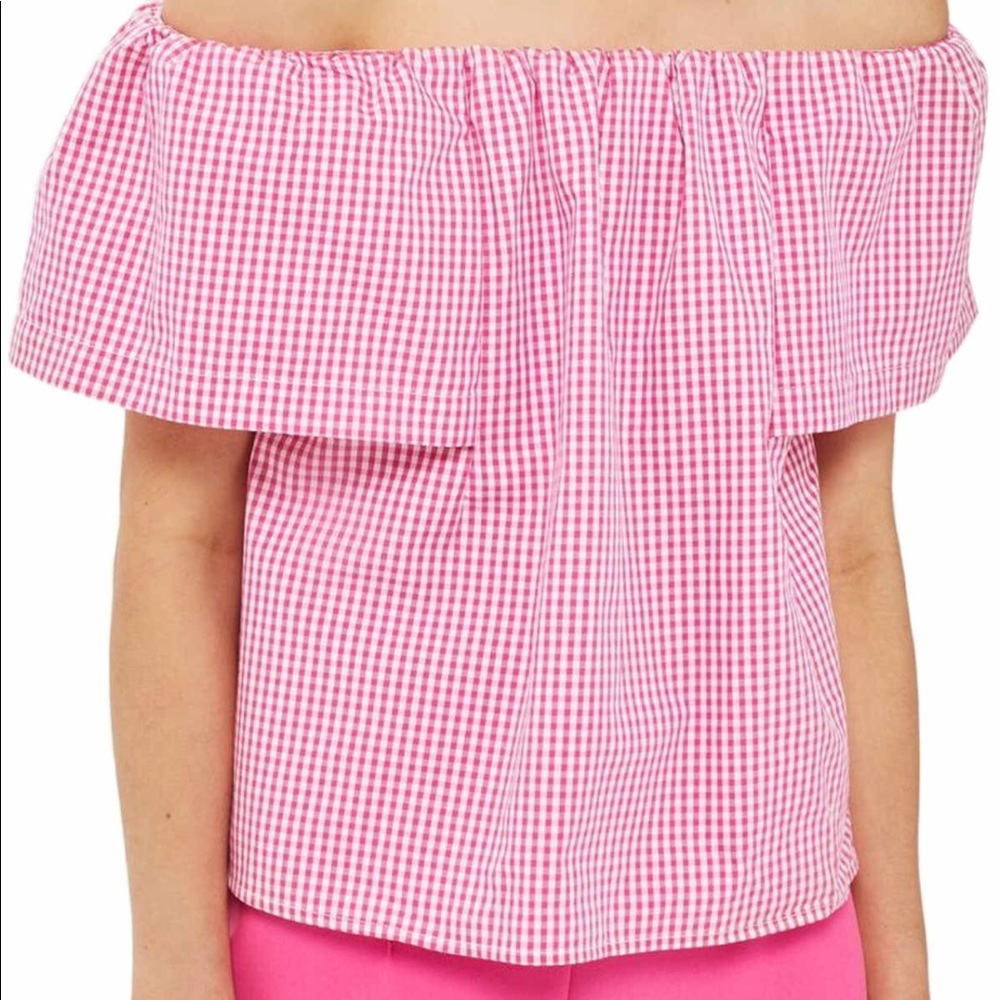 NWT Topshop gingham shoulder off top US size 4